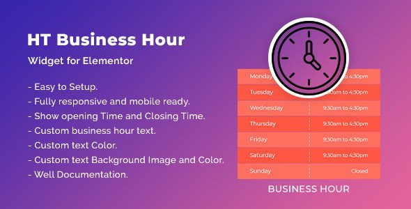 HT Business Hour Widget for Elementor v1.0.3 营业时间展示插件下载