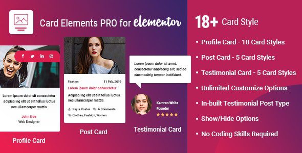 Card Elements Pro for Elementor v1.0.3 团队资料模块插件下载