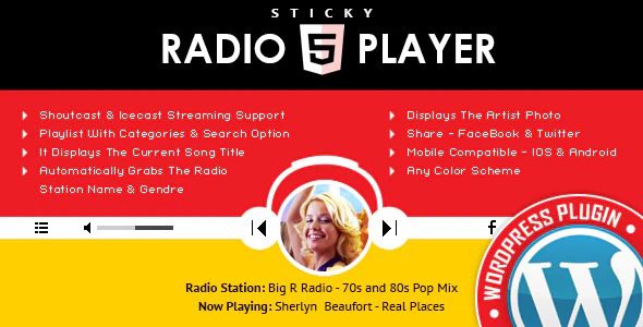 Sticky Radio Player v.3.5 – 全宽 Shoutcast 和 Icecast HTML5 播放器插件下载