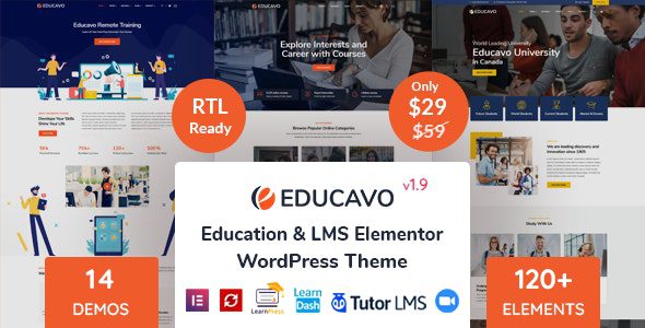 Educavo v3.4.5 – 在线课程和教育 WordPress 主题下载