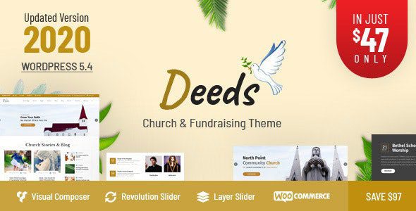 Deeds v11.1 – 最佳响应式非营利性教会WordPress主题下载