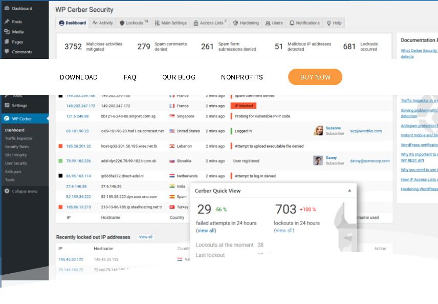 WP Cerber Security Pro v9.9.5 – WordPress 反垃圾邮件和恶意软件扫描插件下载