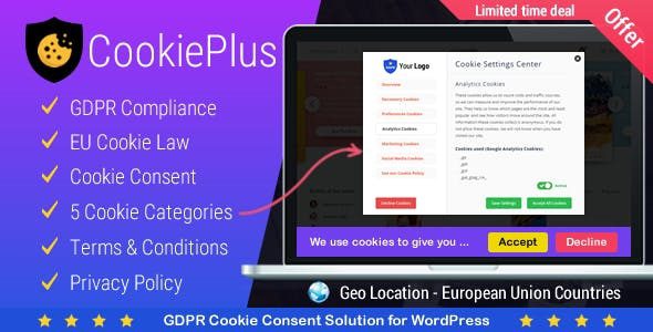 Cookie Plus v.1.6.1 – WordPress GDPR Cookie Consent 解决方案插件下载