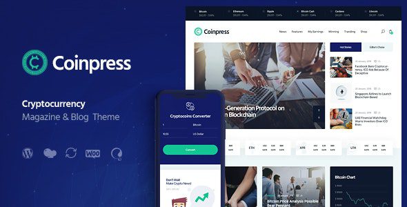 Coinpress v1.0.14 ICO加密货币杂志和博客WordPress主题下载