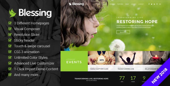 Blessing v1.7.11 教会网站的响应式 WordPress 主题下载
