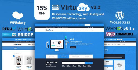 VirtuSky v.3.6 响应式虚拟主机和 WHMCS WordPress 主题下载