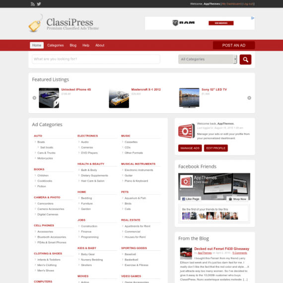 AppThemes ClassiPress 4.2.6 – WordPress 分类广告主题下载