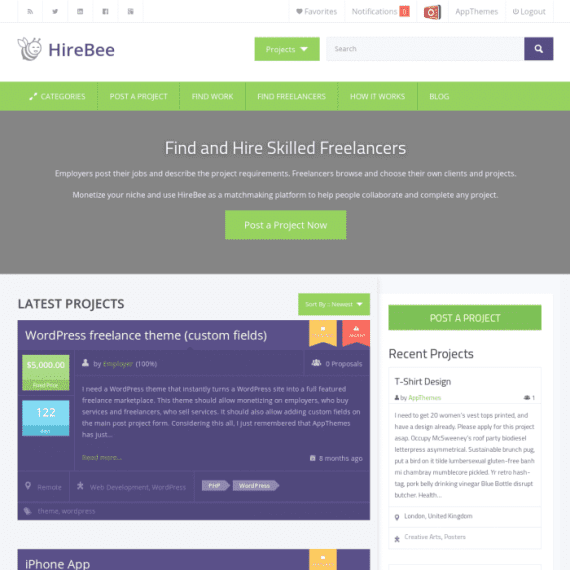 AppThemes HireBee 1.4.10 – 自由职业者 WordPress 主题下载