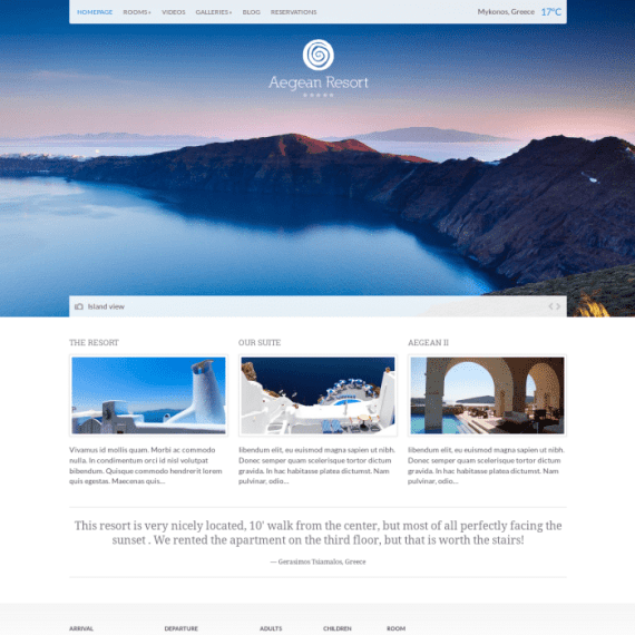 CSS Igniter Aegean Resort Hotel WordPress Theme v1.5.3 度假酒店 WordPress 主题下载