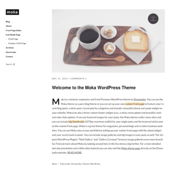 ElmaStudio Moka WordPress Theme 1.1.8 极简博客主题下载