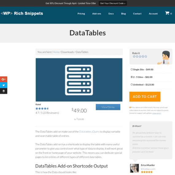WP Rich Snippets DataTables Addon 1.1