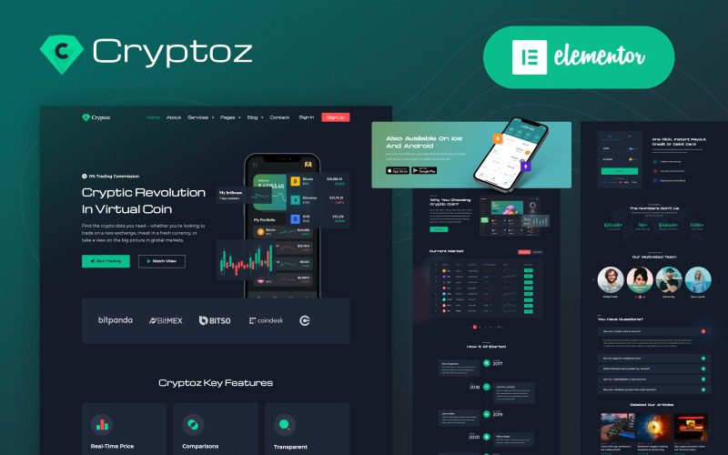 Cryptoz v1.0.0 – 加密货币登陆页面 Elementor WordPress 主题下载