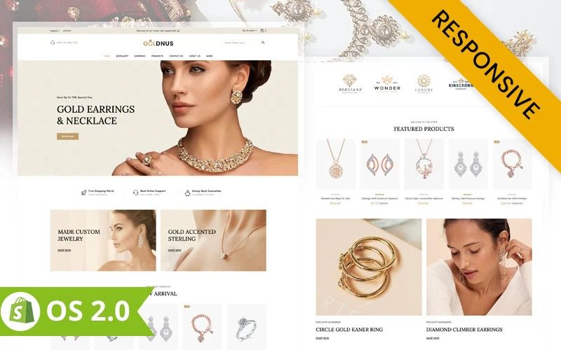 Goldnus Jewellery Store Shopify 2.0 珠宝产品Shopify主题下载