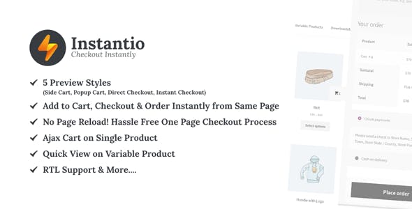 Instantio v3.2.8 WooCommerce 多合一购物车和结帐 |侧边购物车、弹出式购物车和一键结账插件下载