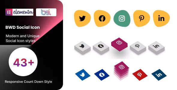 BWD Social Icon addon for elementor v1.0 社交图标样式插件下载