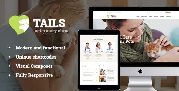 Tails v1.4.5 兽医诊所、宠物护理和动物 WordPress 主题下载