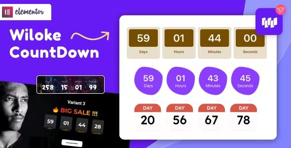 Wiloke Countdown Timer for Elementor v1.0.21 倒计时组件Elementor插件下载