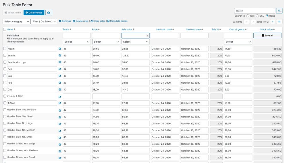 Bulk Table Editor for WooCommerce v2.6.10 批量编辑插件下载