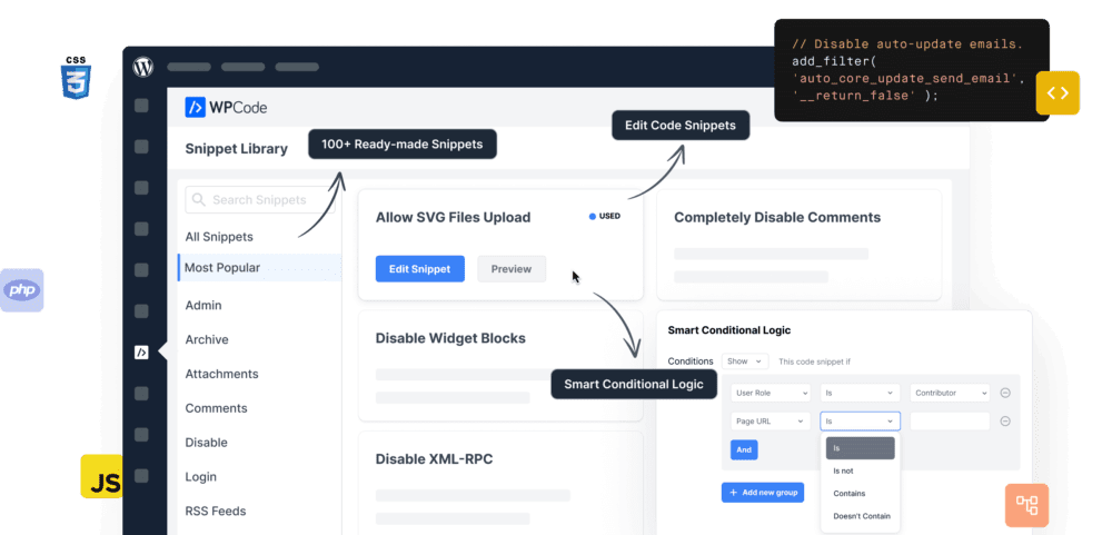 WPCode Pro v2.4.0 + Conversion Pixels v1.2.4– 插入页眉和页脚 + 自定义代码片段 – WordPress 代码管理器插件下载