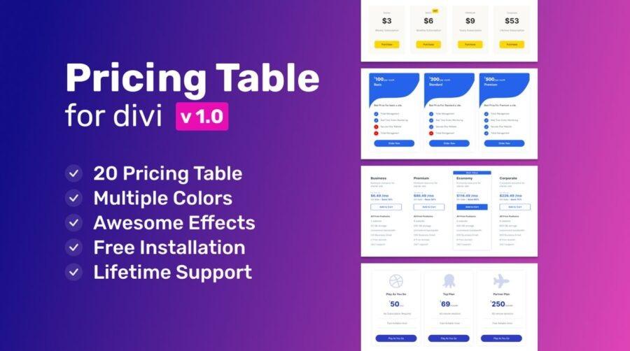 Advanced Pricing Table For Divi v1.0.2 价格表单插件下载