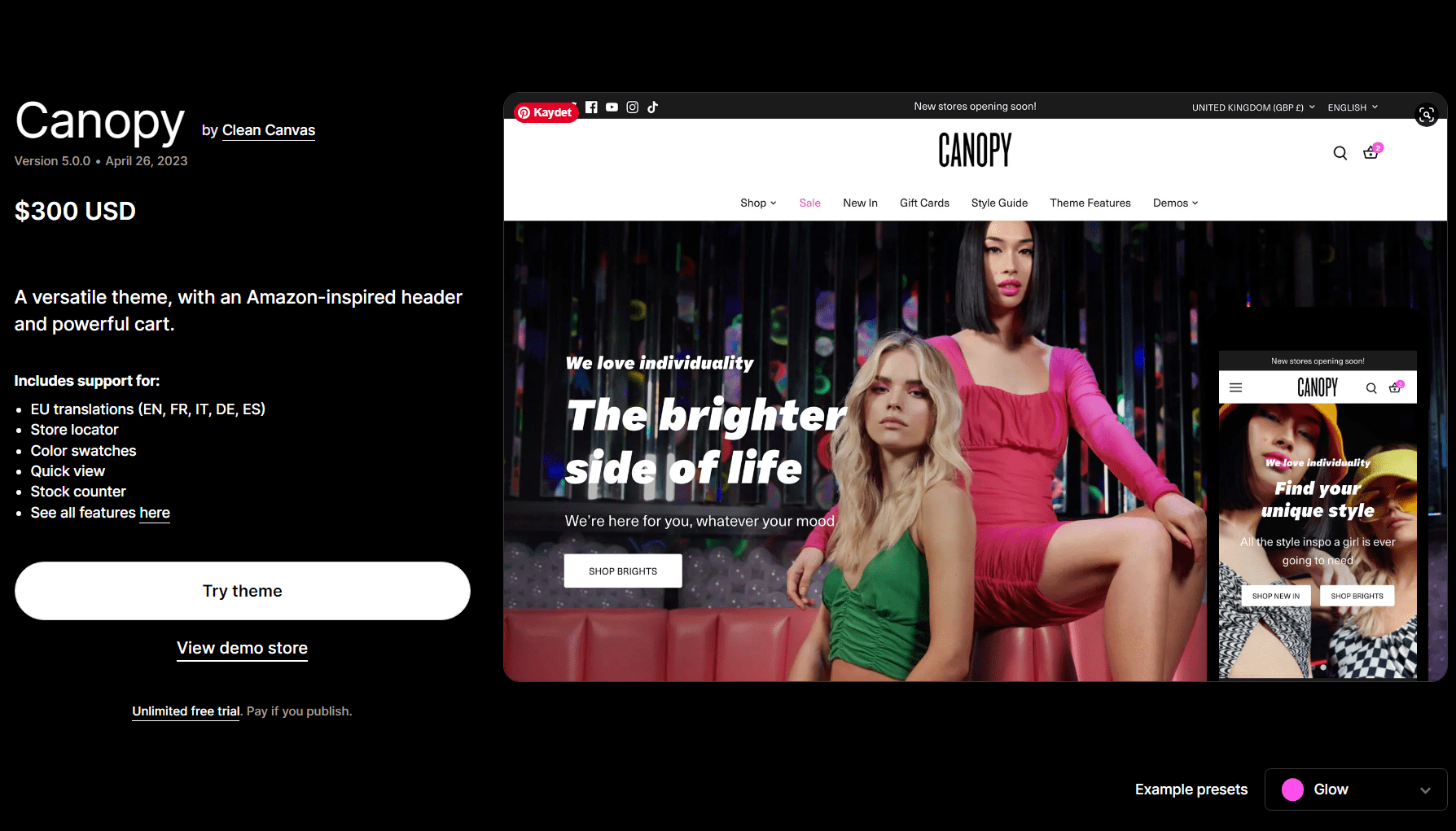 Canopy Shopify Theme v4.3.1 Shopify主题下载