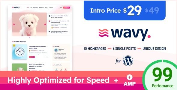 Wavy 适用于 WordPress 的现代轻量级博客主题wordpress主题下载