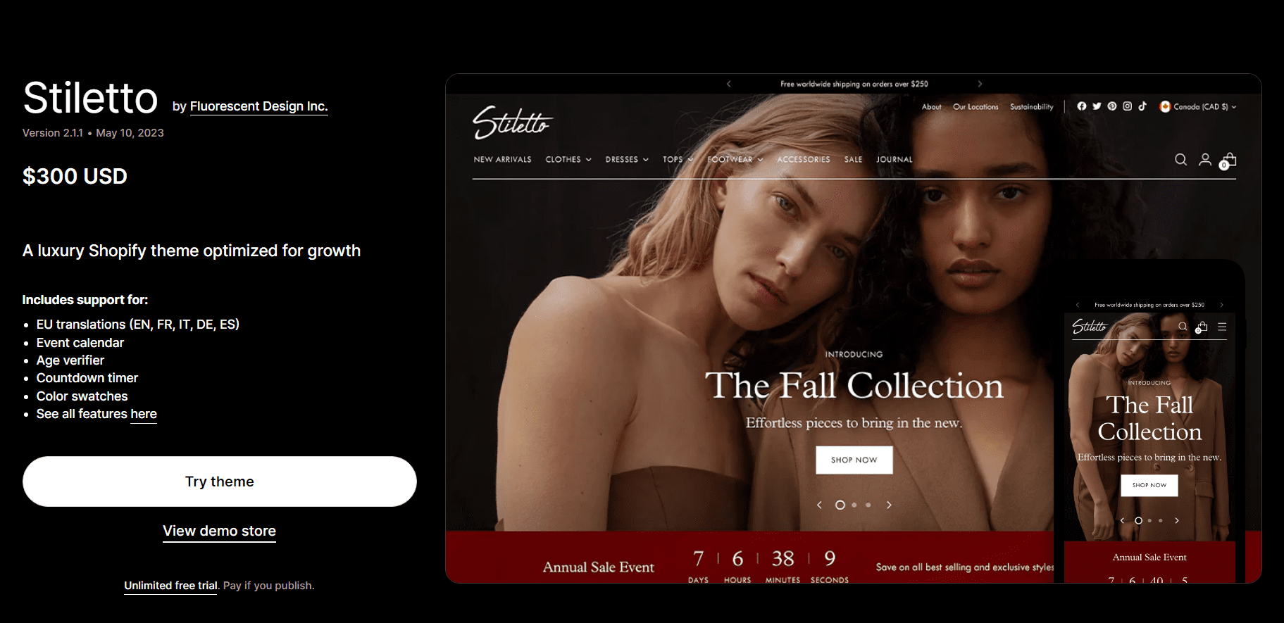 Stiletto Shopify Theme v2.1.1 Shopify主题下载