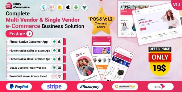 Ready ecommerce v4.6.0 – 完整的多供应商电子商务移动应用程序、网站、骑手应用程序及卖家应用程序app源码下载