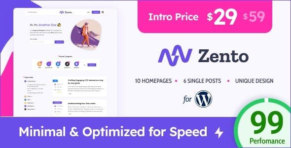 Zento 适用于 WordPress 的现代且轻量的博客 wordpress主题 下载