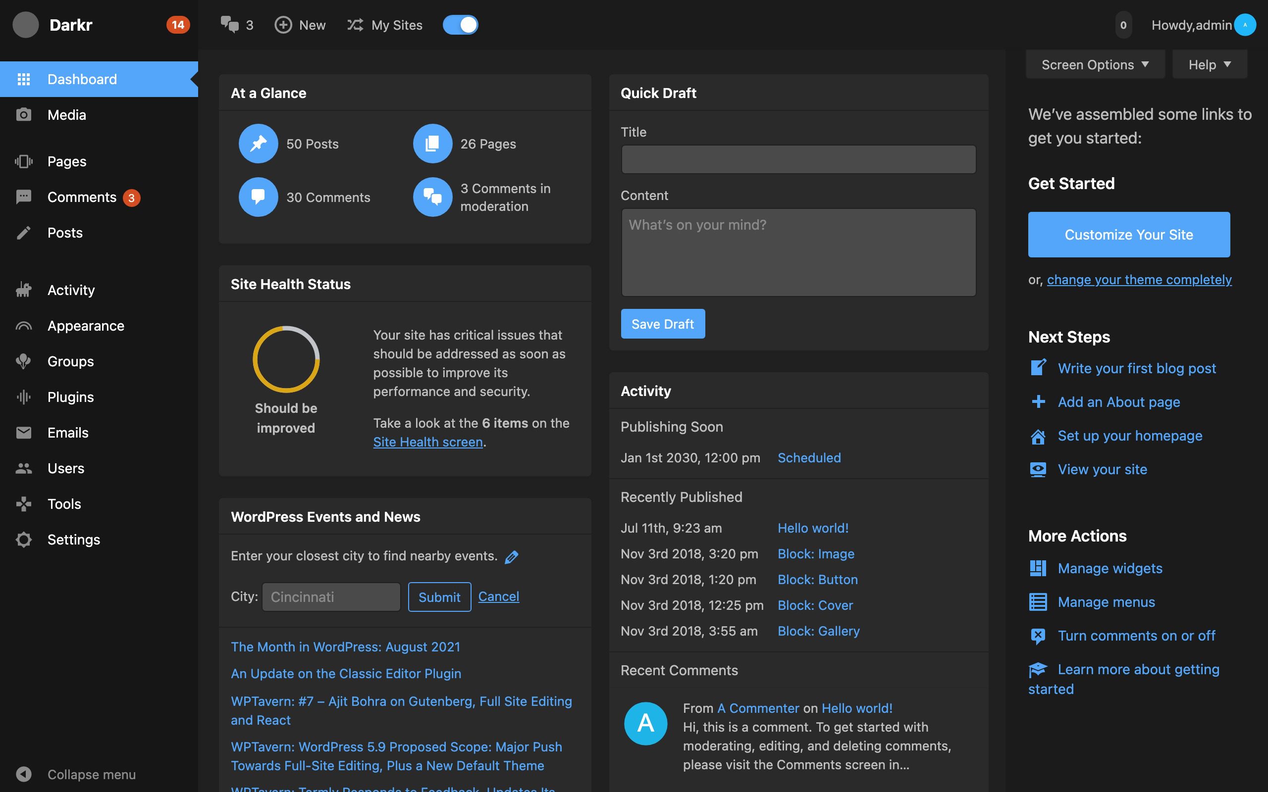 Darkr v1.3 WordPress 管理员后台明暗主题下载