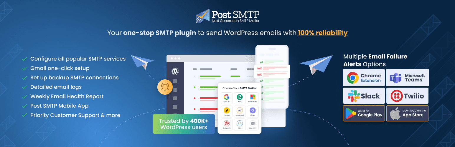 Post SMTP v4.0.1 包含日志、警报、SMTP备份和移动应用的完整SMTP解决方案wordpress插件下载