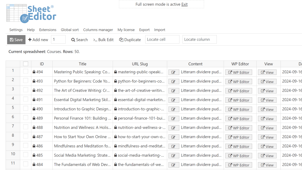 WP Sheet Editor – Courses v1.1.1 拓展插件下载