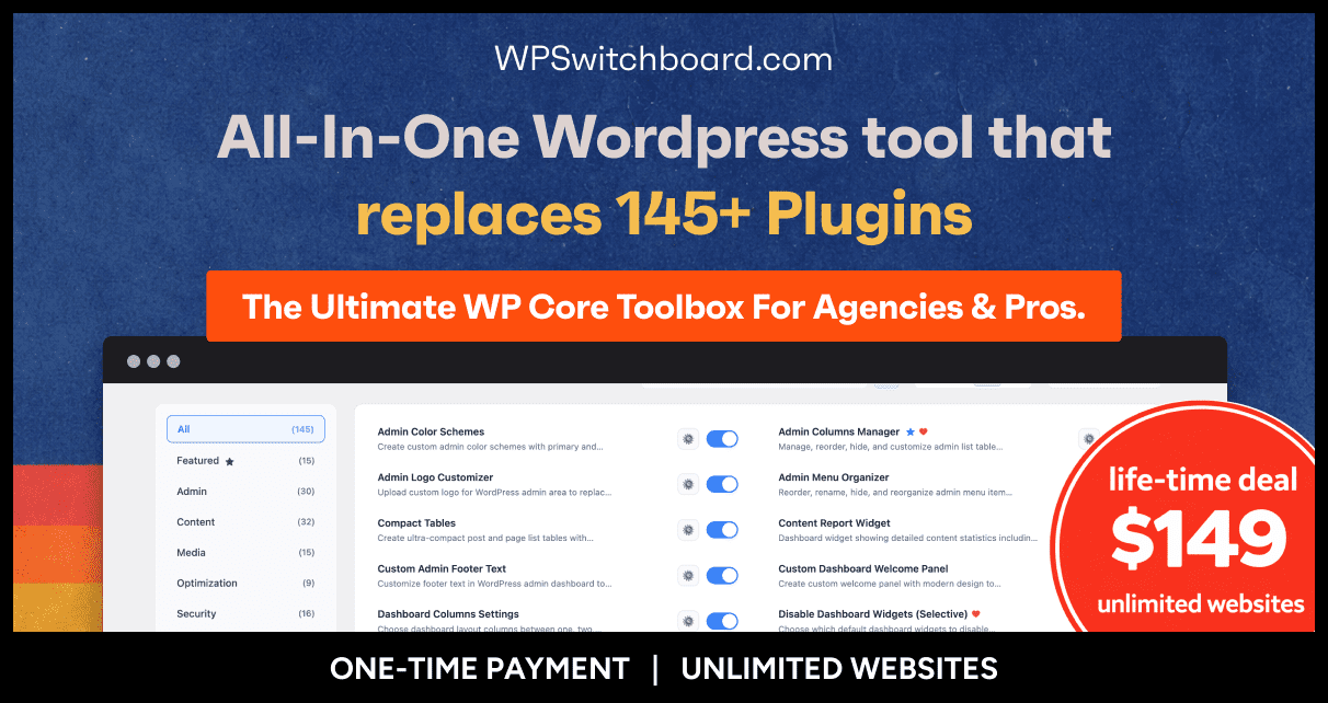 WP Switchboard Pro v1.10.0 WordPress 管理后台增强和优化插件下载