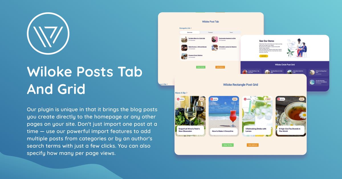 Wiloke Posts Tab And Grid v1.0 在网站的任意页面展示您的文章插件下载