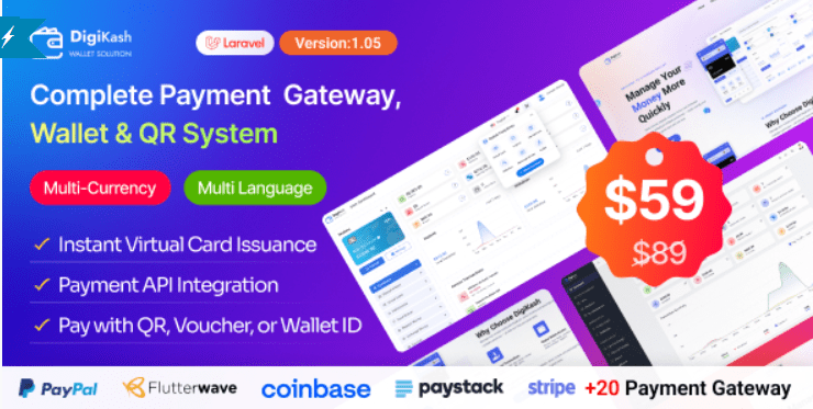 DigiKash v2.3.2 完整的支付网关、钱包和二维码系统PHP源码下载