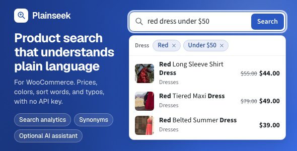 Plainseek v1.0.0 – WooCommerce AI 产品搜索插件下载