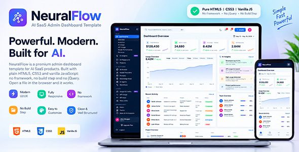 NeuralFlow v1.0 – AI SaaS 管理后台仪表盘模板下载